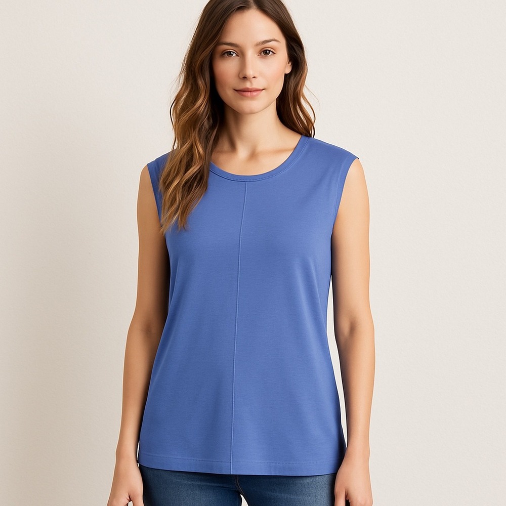Jill Wearever Collection Sleeveless‎ Top Blue Petite Small PS Travel Knit Shirt